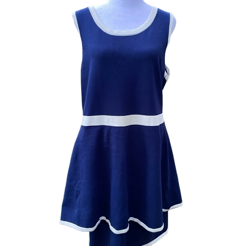 Nina Leonard Knit Dress Navy with White Sleeveless XLarge
